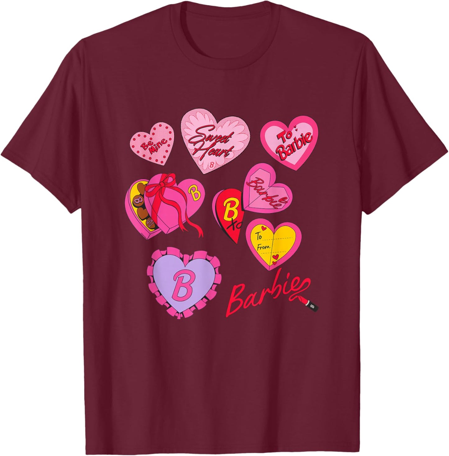 Barbie Valentine's Day Hearts T-Shirt - T-Shirt | Maroon