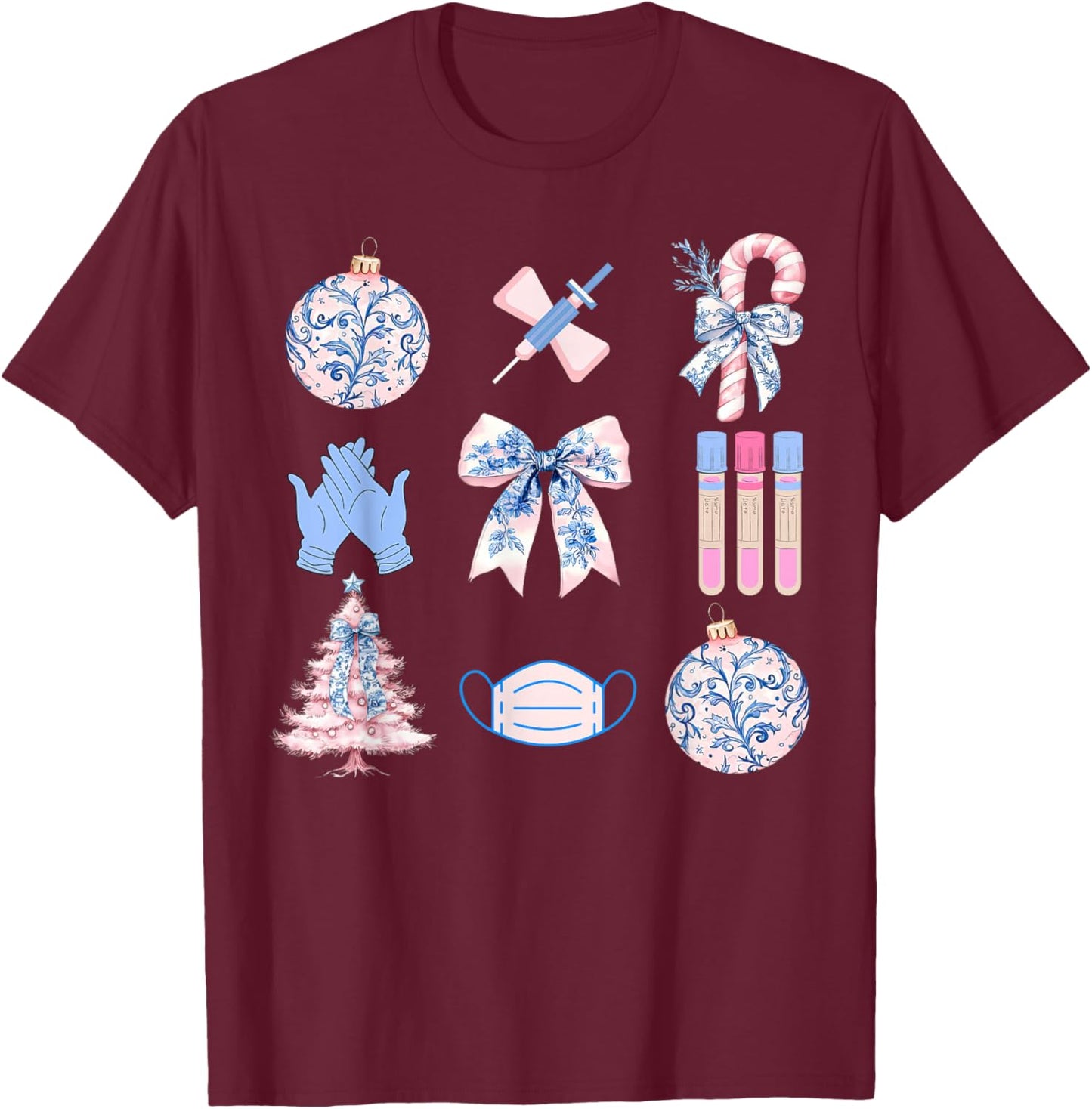 Christmas Phlebotomy Coquette Bow Phlebotomist Phleb Tech T-Shirt - T-Shirt | Maroon