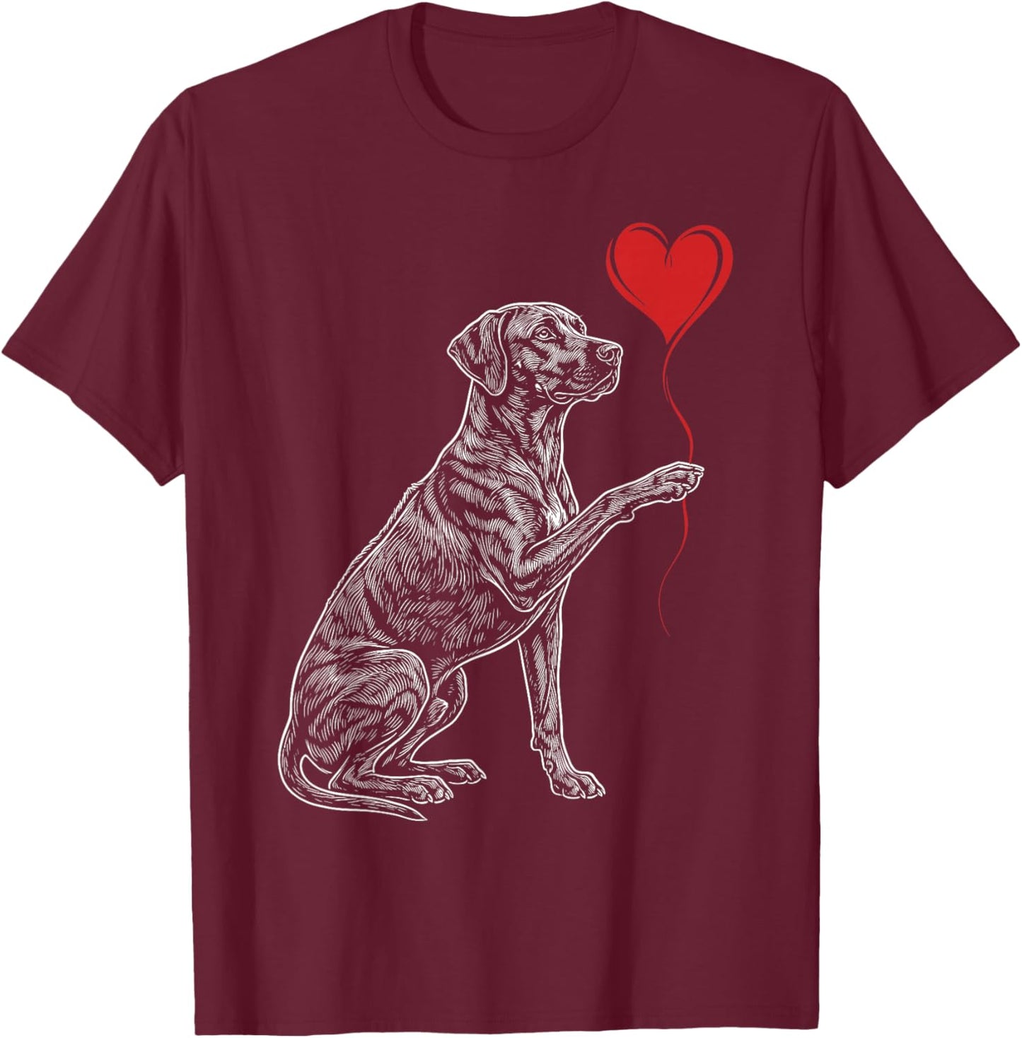 Rhodesian Ridgeback Lover Dog Art Holding Heart Valentines T-Shirt - T-Shirt | Maroon