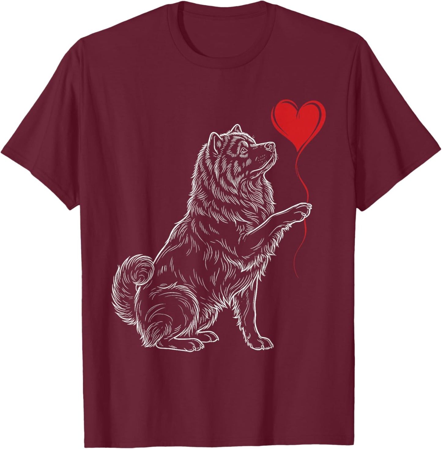 Chow Chow Lover Dog Art Holding Heart Valentines T-Shirt - T-Shirt | Maroon