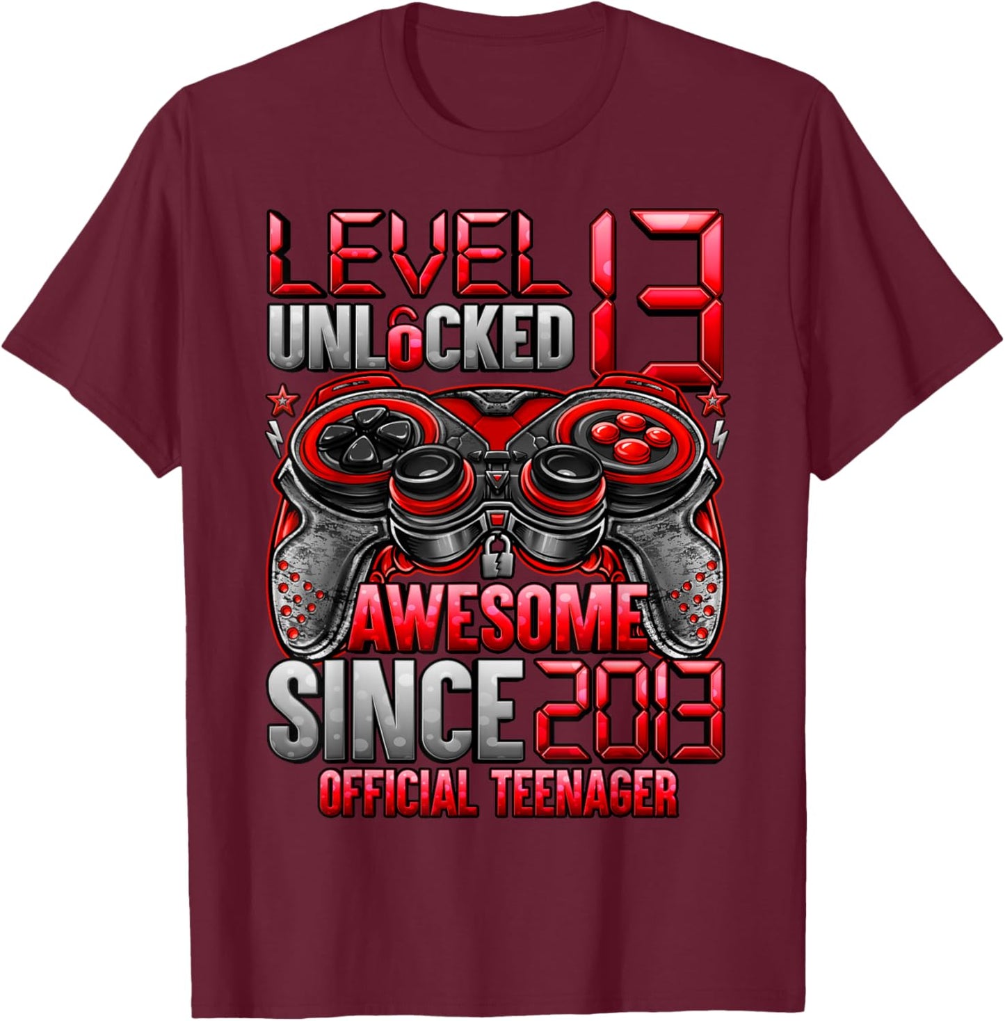 Official Teenager Level 13 Unlocked Boys 13th Birthday Boy T-Shirt - T-Shirt | Maroon
