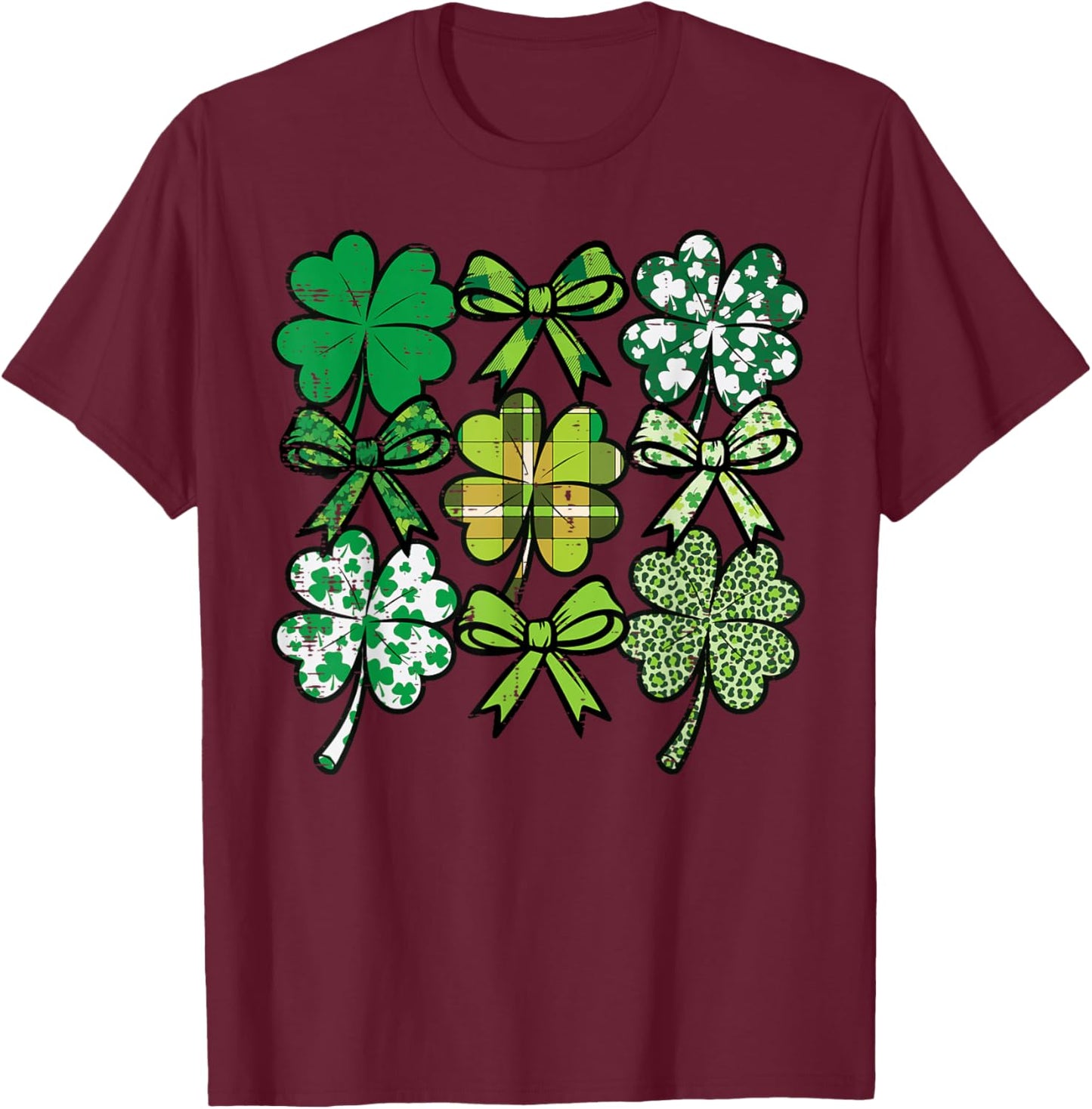 St Patricks Day Coquette Shamrock Saint Pattys Women Girls T-Shirt - T-Shirt | Maroon