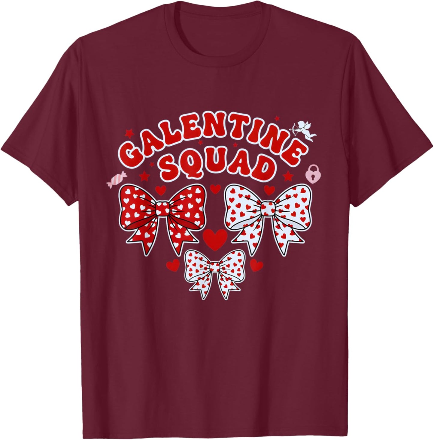 Galentine's Day Galentines Squad Valentine Day Coquette Bow T-Shirt - T-Shirt | Maroon