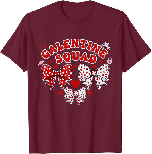 Galentine's Day Galentines Squad Valentine Day Coquette Bow T-Shirt - T-Shirt | Maroon