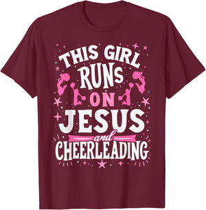 Christian Cheerleader This Girl Runs On Jesus & Cheerleading T-Shirt - T-Shirt | Maroon