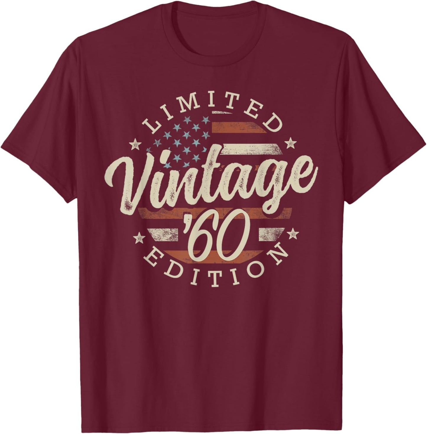 Vintage 1960 Limited Edition USA Flag 66th Birthday T-Shirt - T-Shirt | Maroon