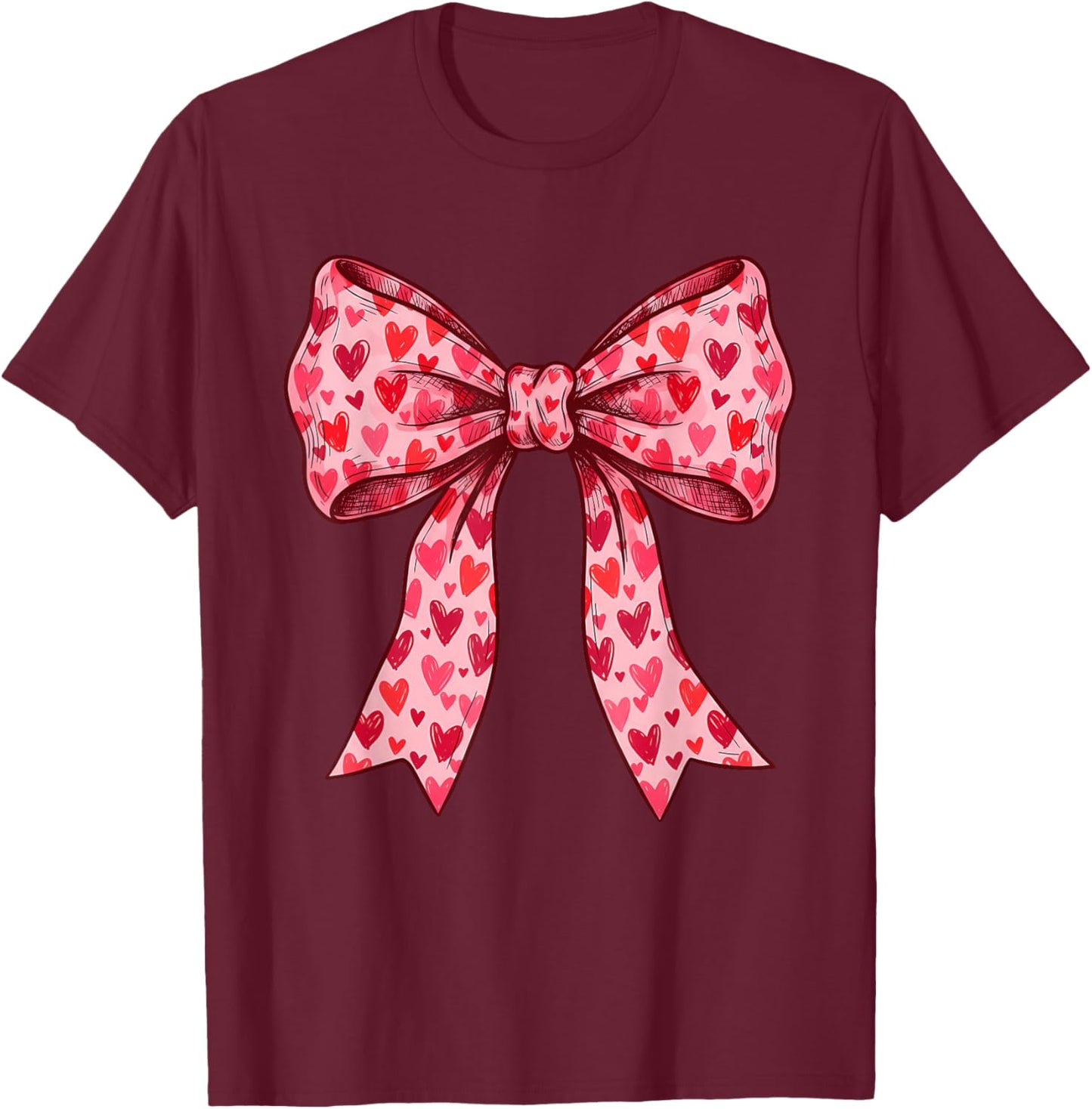 Cute Coquette Bows Valentines Day Girls Kids T-Shirt - T-Shirt | Maroon