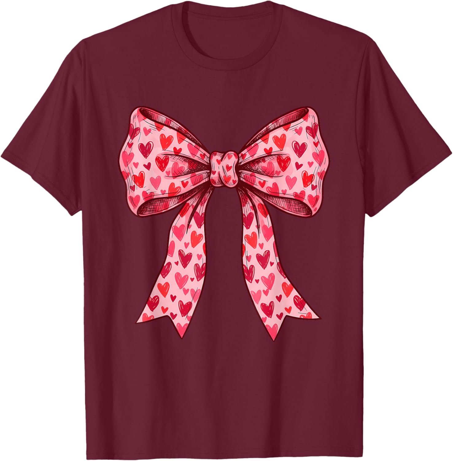 Cute Coquette Bows Valentines Day Girls Kids T-Shirt - T-Shirt | Maroon
