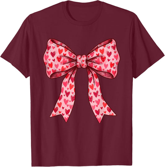Cute Coquette Bows Valentines Day Girls Kids T-Shirt - T-Shirt | Maroon