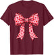 Cute Coquette Bows Valentines Day Girls Kids T-Shirt - T-Shirt | Maroon