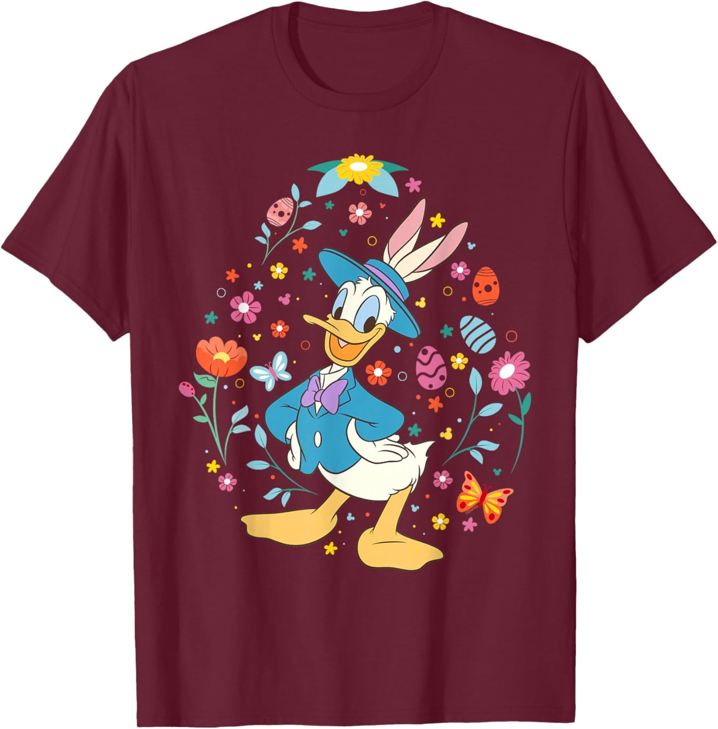 Disney Donald Duck with Bunny Ears and Easter Egg Spring T-Shirt - T-Shirt | Maroon