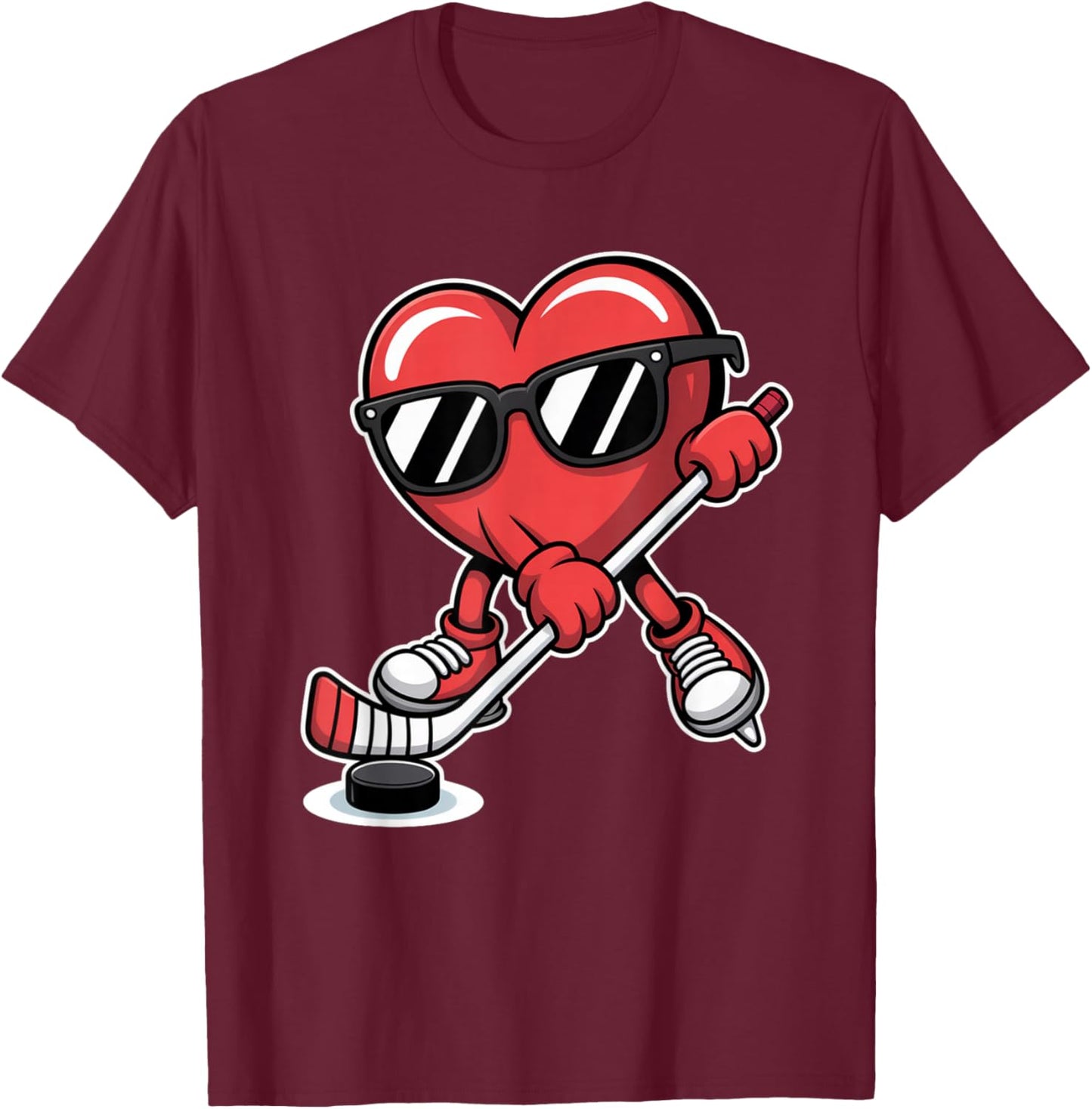 Funny Hockey Player Valentine's Day Heart Skating Girls Boys T-Shirt - T-Shirt | Maroon