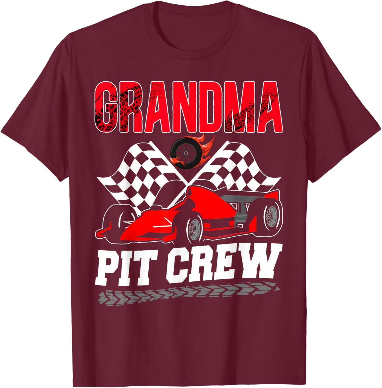 Grandma Pit Crew Racing Family Race Car Birthday Boy T-Shirt - T-Shirt | Maroon