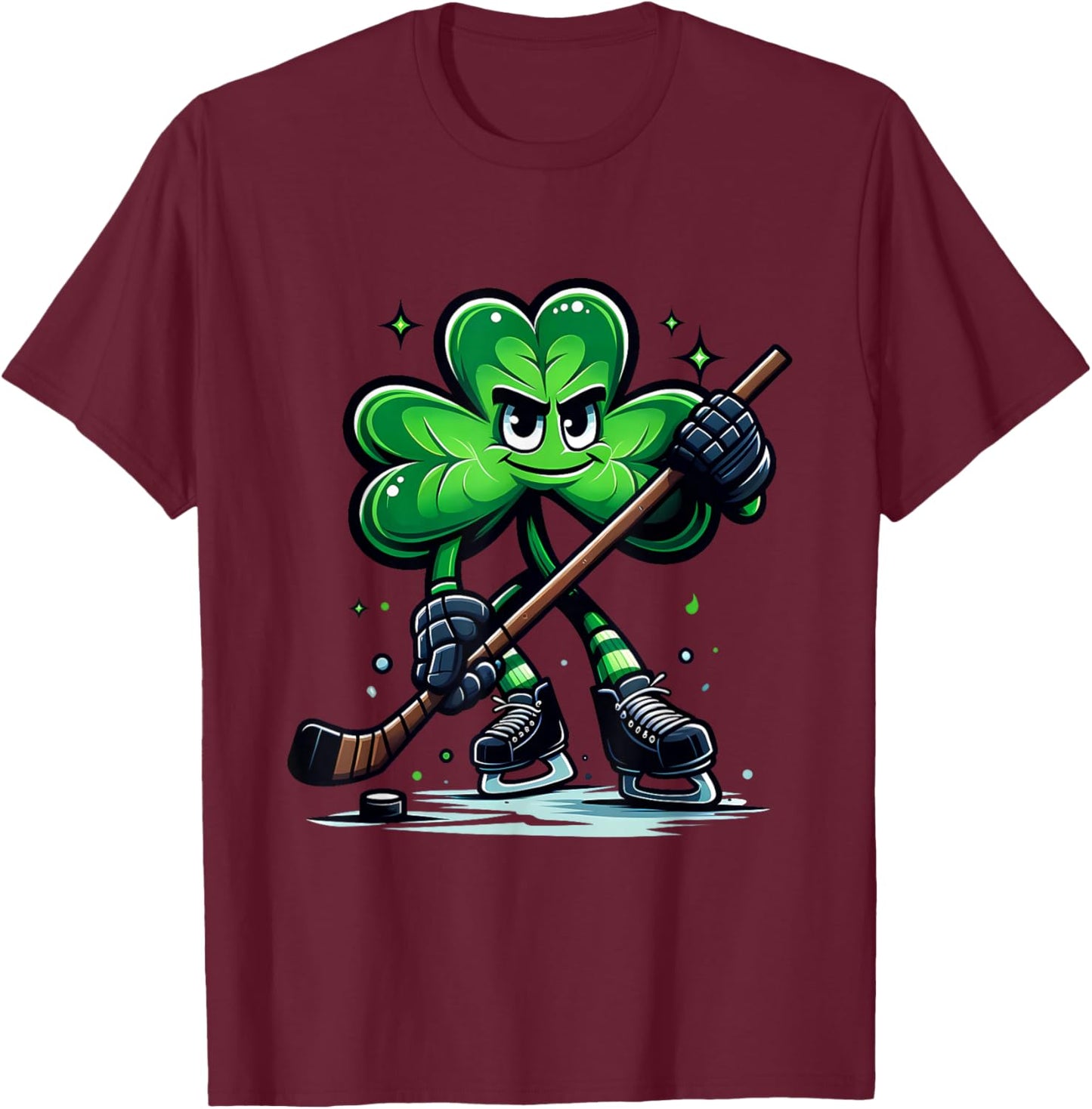 Funny St Patricks Day Ice Hockey Shamrock Clover Irish Pride T-Shirt - T-Shirt | Maroon