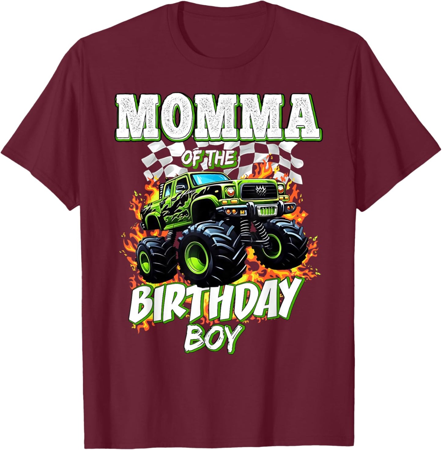 Momma of The Birthday Boy Monster Truck Birthday Kids T-Shirt - T-Shirt | Maroon