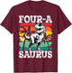 Four a Saurus Birthday T Rex 4 Year Old Dino 4th Dinosaur T-Shirt - T-Shirt | Maroon
