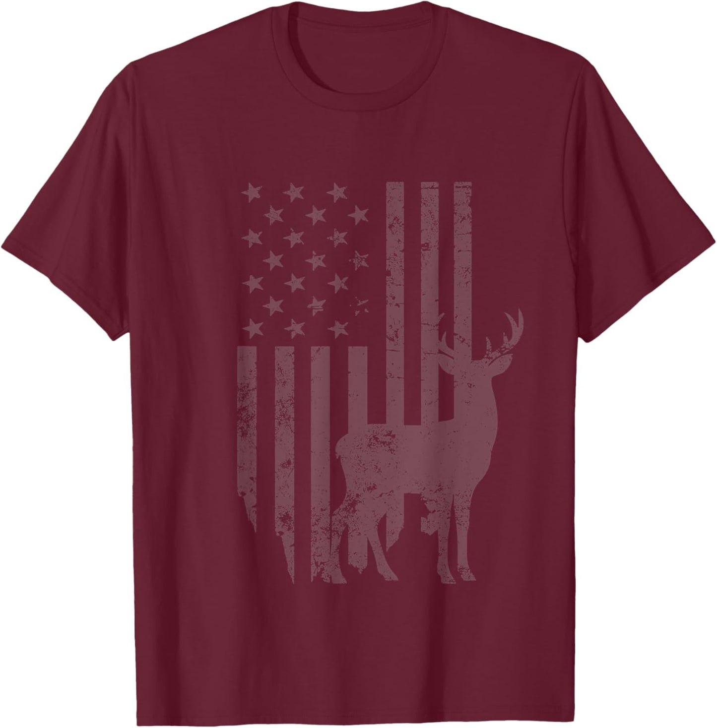 Camouflage Deer Camouflage with America Flag T-Shirt - T-Shirt | Maroon