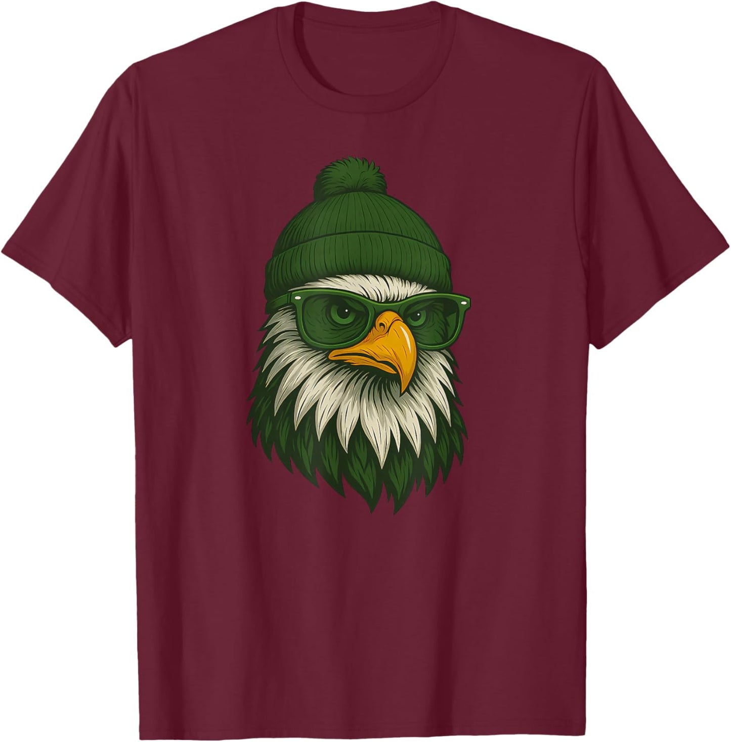 Eagle with Sunglasses and Beanie Men Women Kids T-Shirt - T-Shirt | Maroon