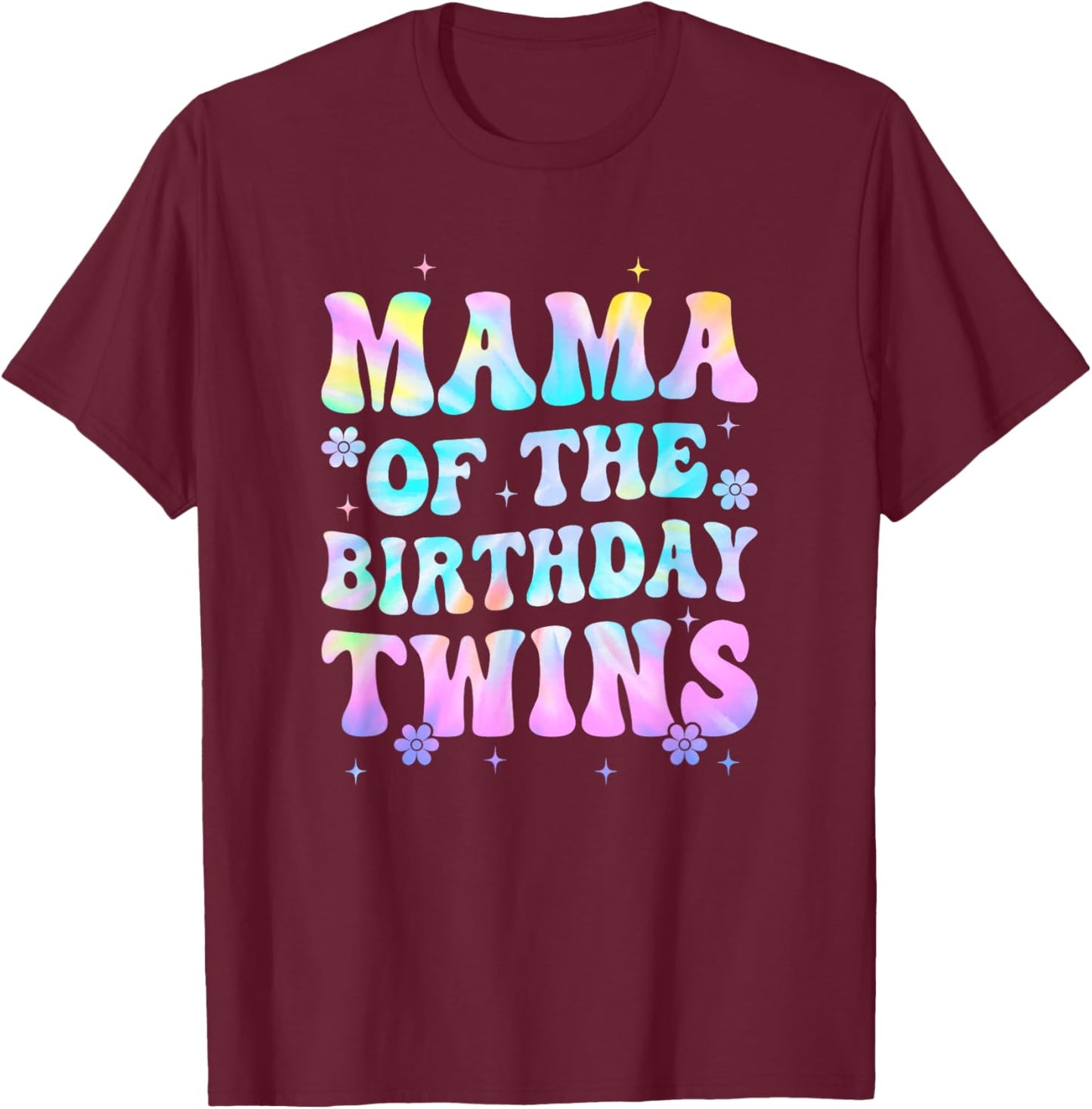 Mama of The Birthday Twins Girls Kids Party Retro Bday T-Shirt - T-Shirt | Maroon