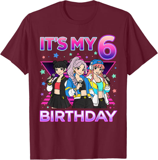 6 Years Old Birthday K pop Kids 6th Birthday Girls K-Pop T-Shirt - T-Shirt | Maroon
