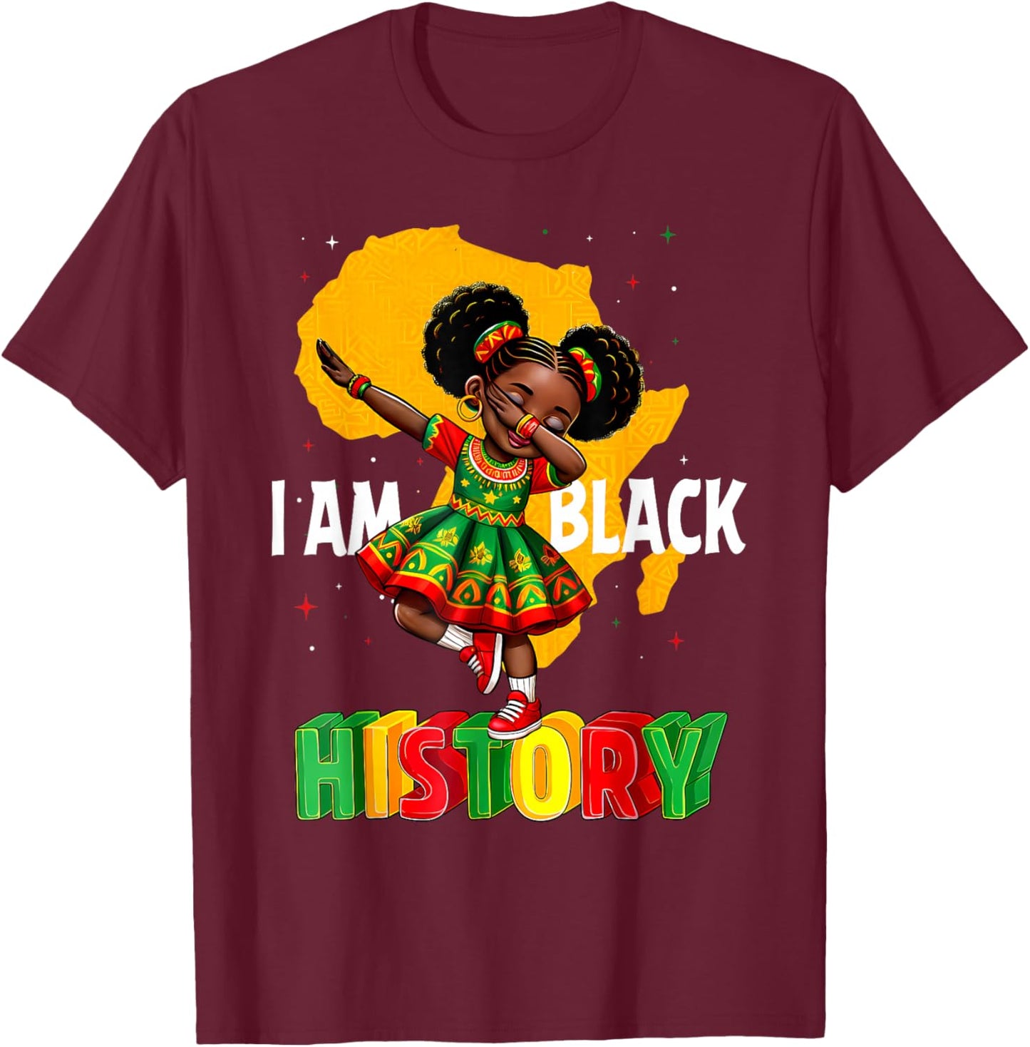 I Am Black History Month African American Girl Kid T-Shirt - T-Shirt | Maroon