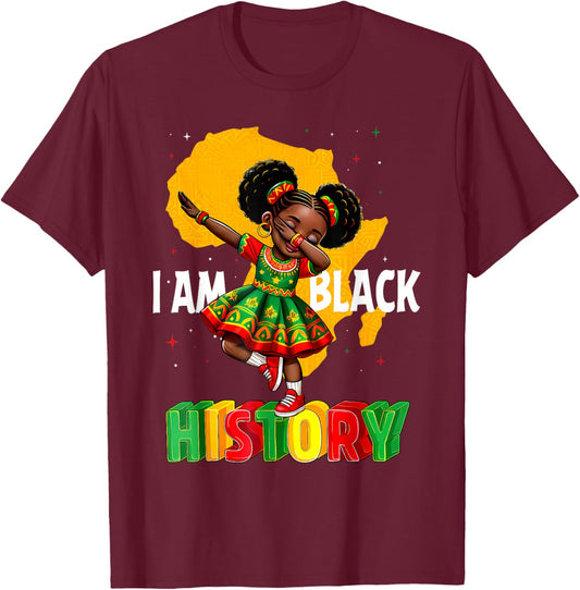 I Am Black History Month African American Girl Kid T-Shirt - T-Shirt | Maroon