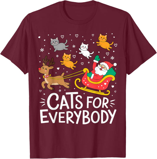 Cats for Everybody Christmas Cat Funny Xmas Women Santa T-Shirt - T-Shirt | Maroon