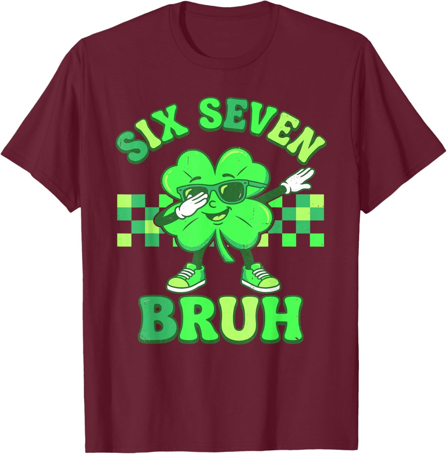 St Patricks Day Six Seven Bruh Dabbing Shamrock Boys Kids T-Shirt - T-Shirt | Maroon