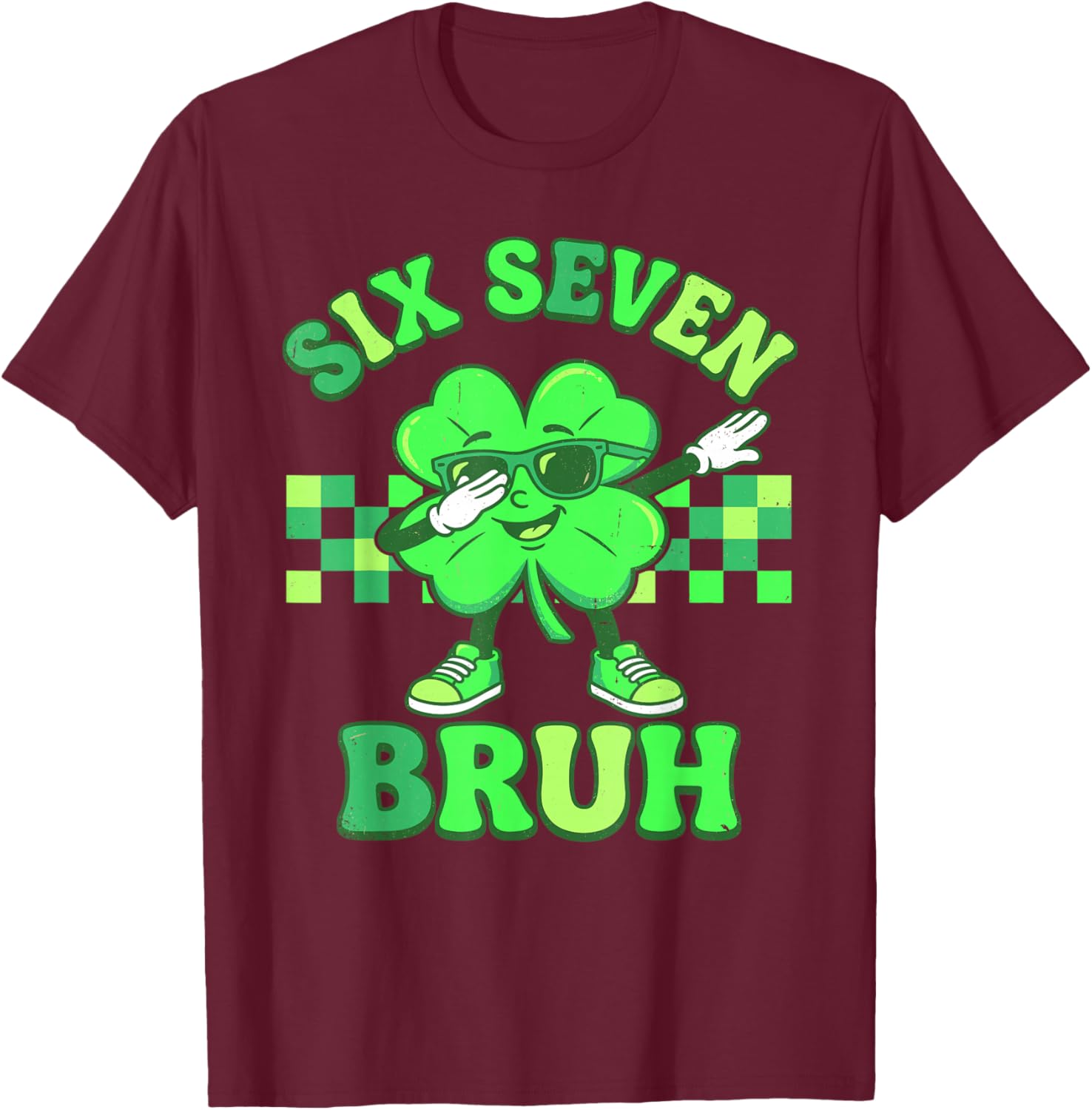St Patricks Day Six Seven Bruh Dabbing Shamrock Boys Kids T-Shirt - T-Shirt | Maroon