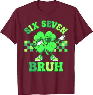 St Patricks Day Six Seven Bruh Dabbing Shamrock Boys Kids T-Shirt - T-Shirt | Maroon