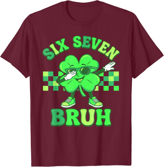 St Patricks Day Six Seven Bruh Dabbing Shamrock Boys Kids T-Shirt - T-Shirt | Maroon