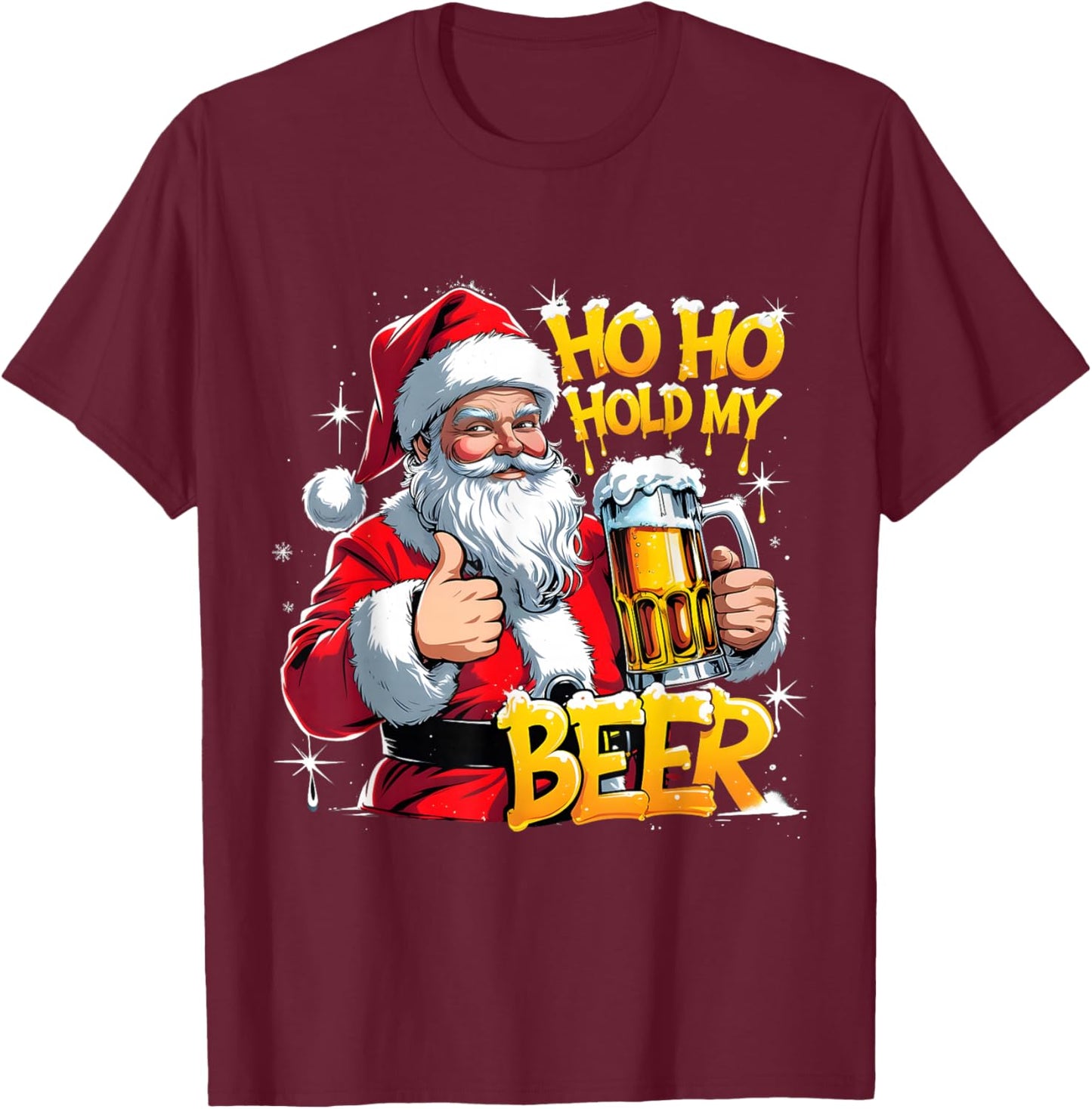 HoHo Hold My Beer Funny Santa Christmas Art T-Shirt - T-Shirt | Maroon