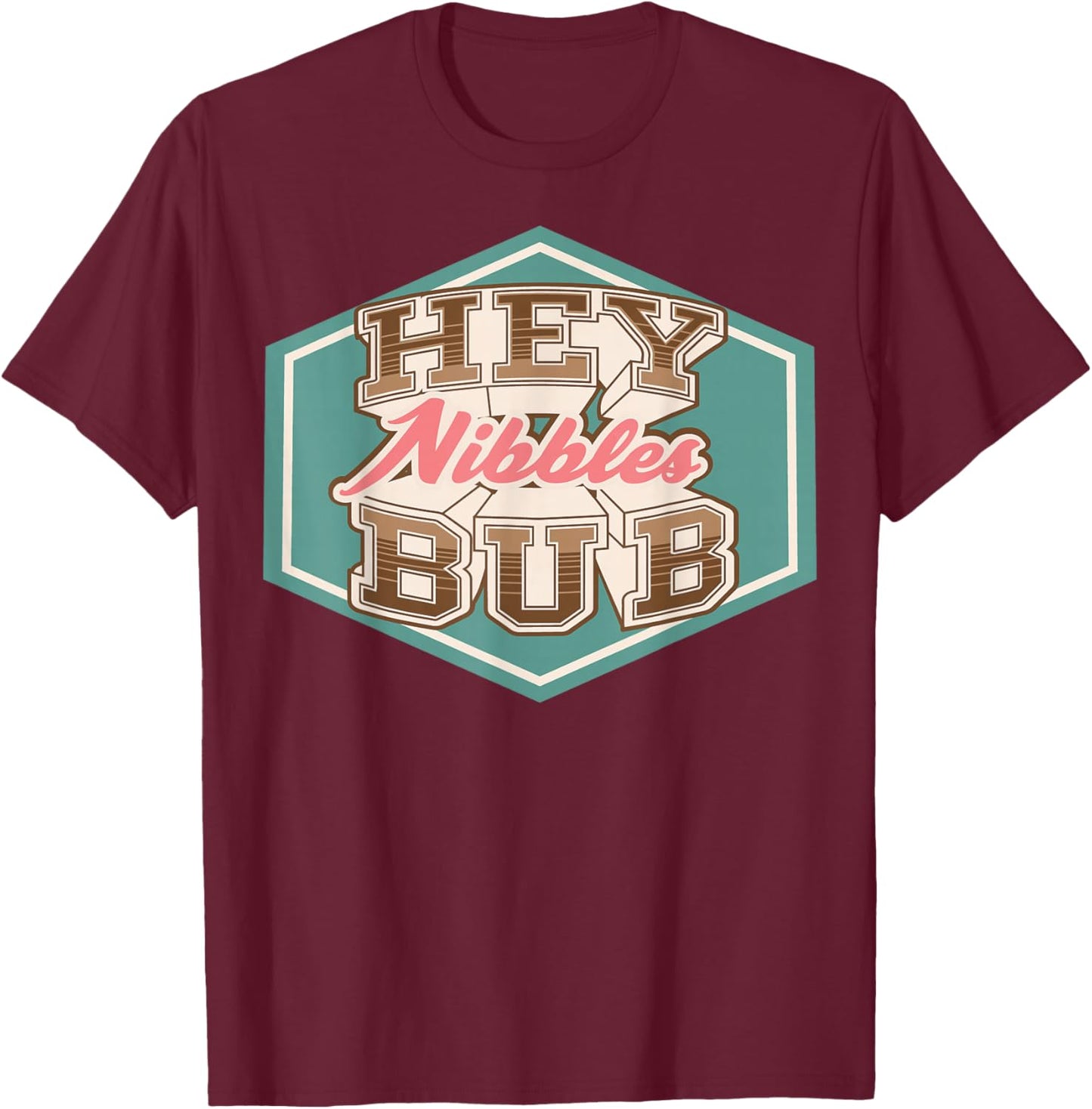 Disney Zootopia 2 Nibbles Hey Bub Block Font Retro Hexagon T-Shirt - T-Shirt | Maroon