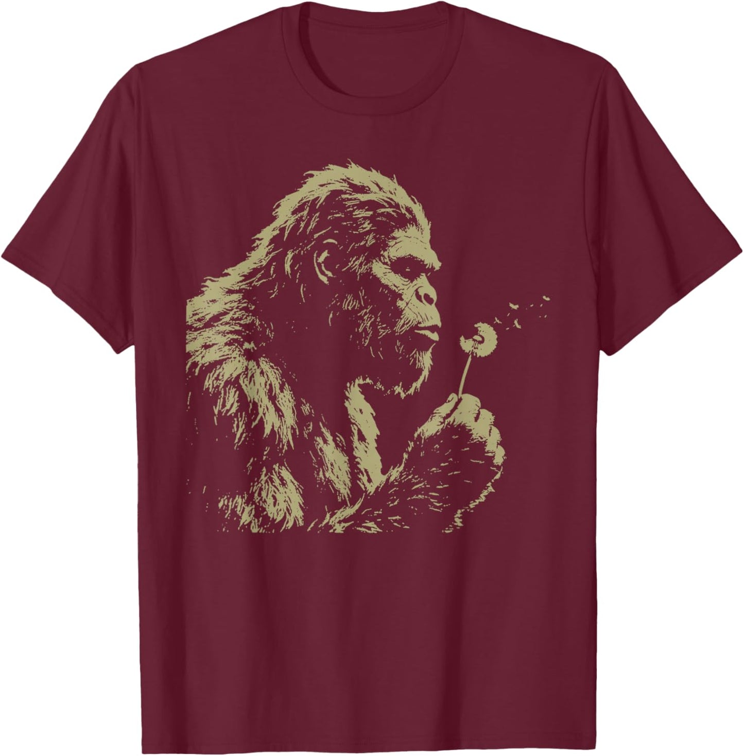 Blowing Wishes Funny Bigfoot Blowing Dandelion Vintage Art T-Shirt - T-Shirt | Maroon