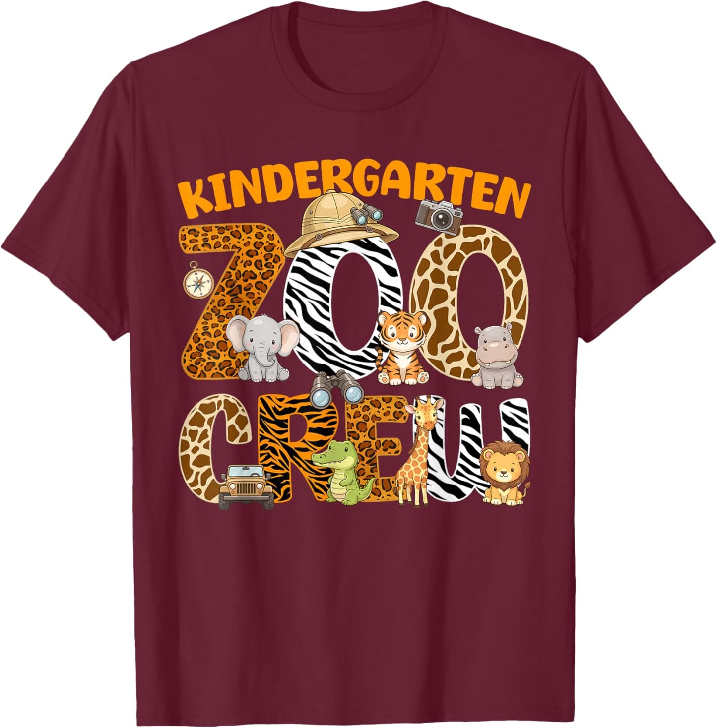 Kindergarten Zoo Crew Safari Animal Funny Jungle for Kids T-Shirt - T-Shirt | Maroon