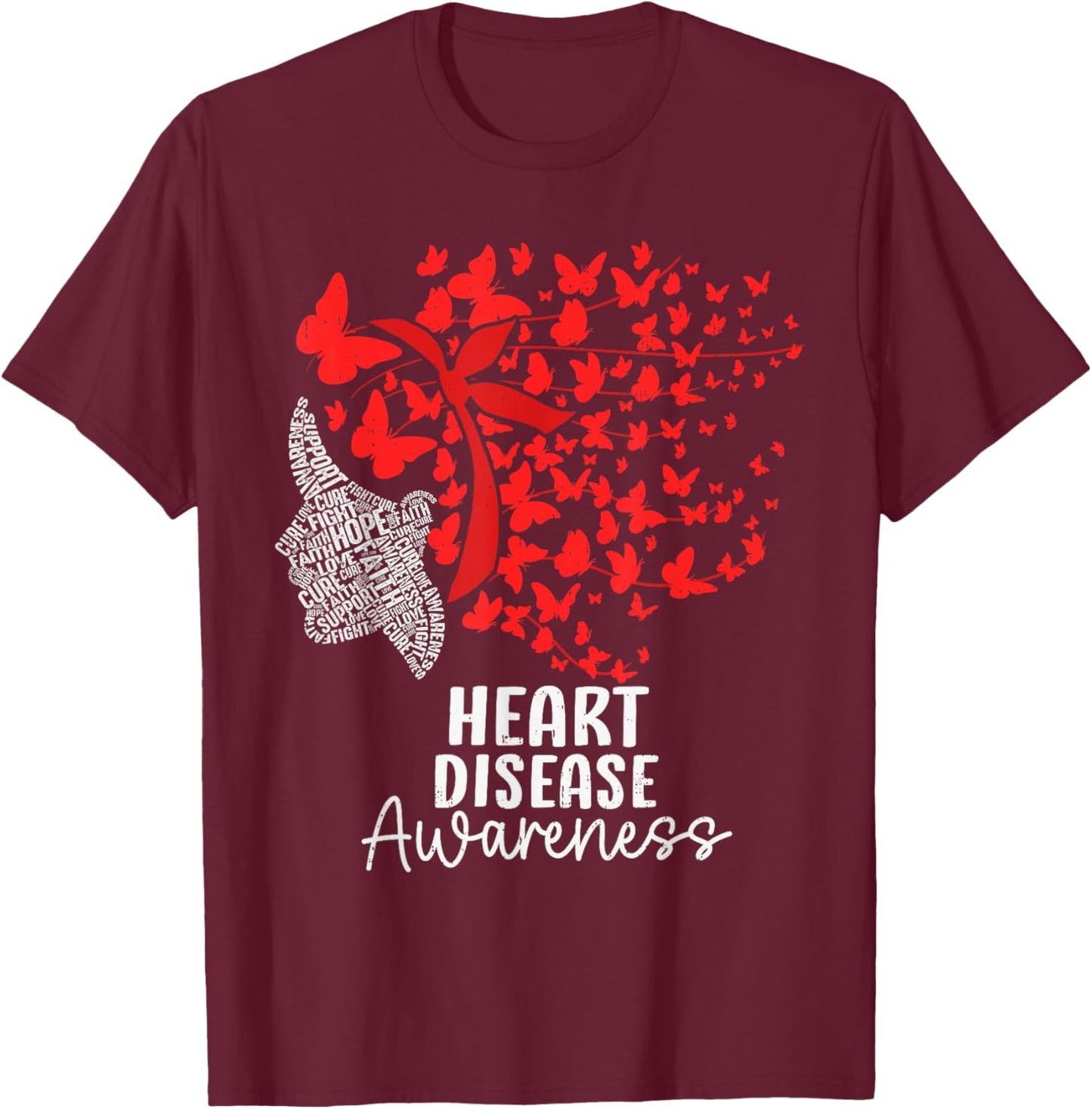 Heart Disease Awareness CHD Butterfly Heart Health T-Shirt - T-Shirt | Maroon