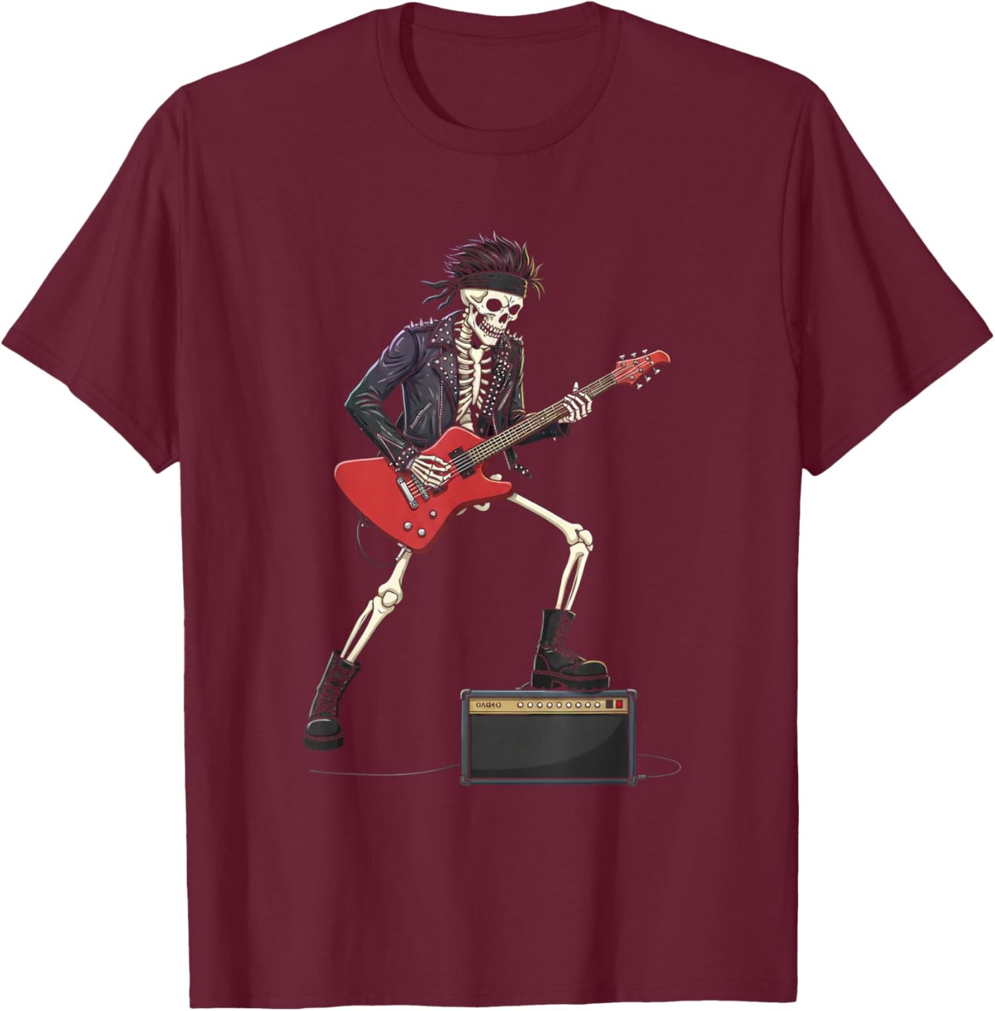 Rockstar Skeleton Halloween Funny Men Boys Kids Rock-Star T-Shirt - T-Shirt | Maroon