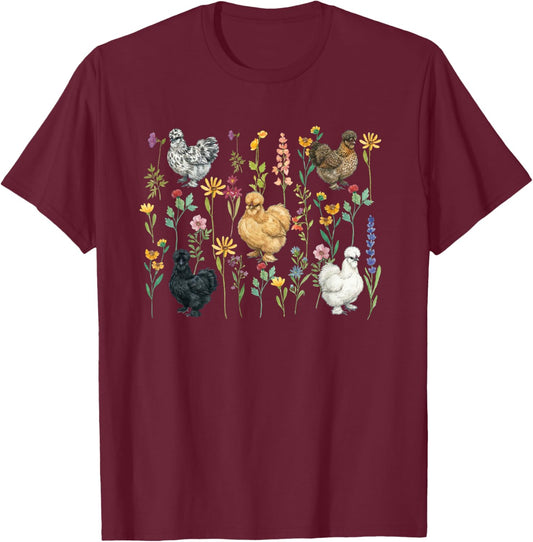 Silkie Chicken Lover Flowers Silkie Owner Silkie Chicken Mom T-Shirt - T-Shirt | Maroon