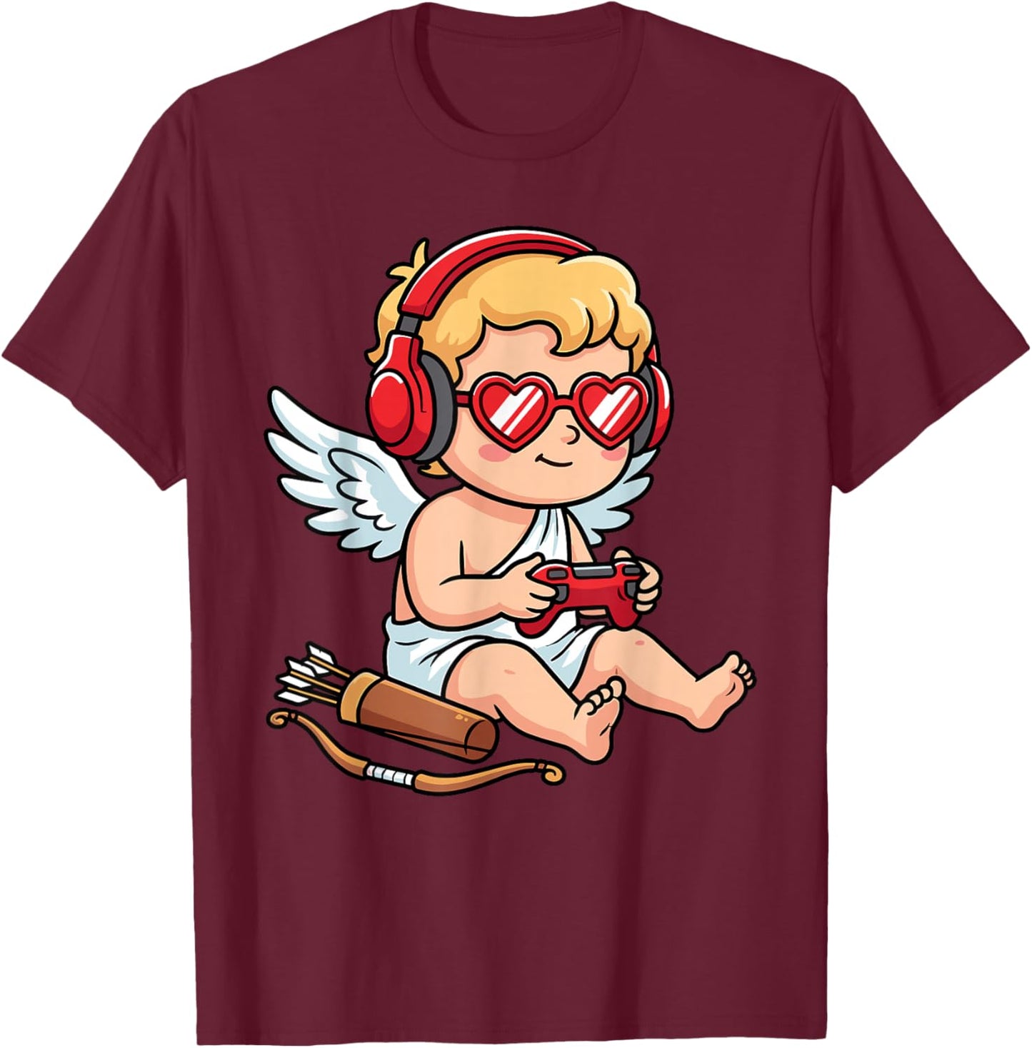 Video Games Cupid Gamer Funny St. Valentine's Day T-Shirt - T-Shirt | Maroon