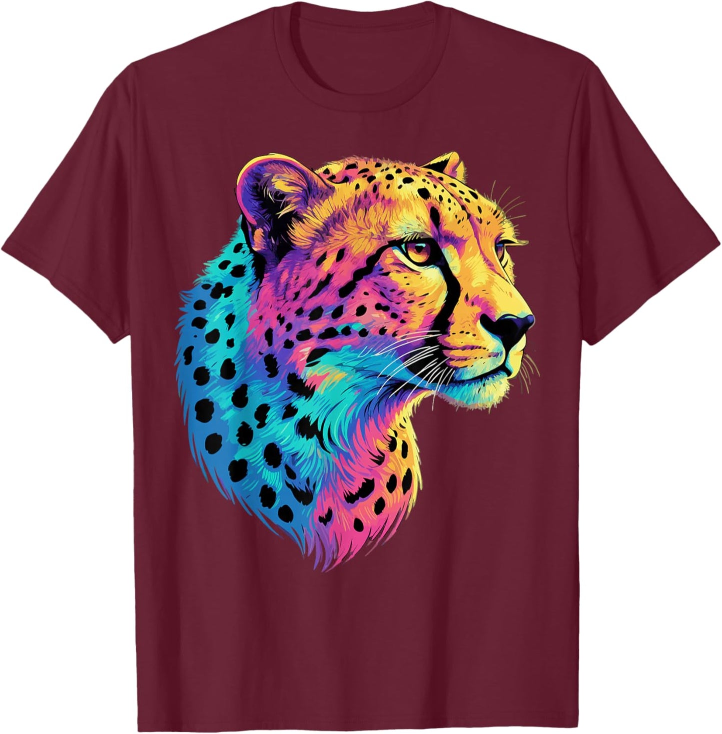 Colorful Cheetah Face Funny Cheetahs T-Shirt - T-Shirt | Maroon
