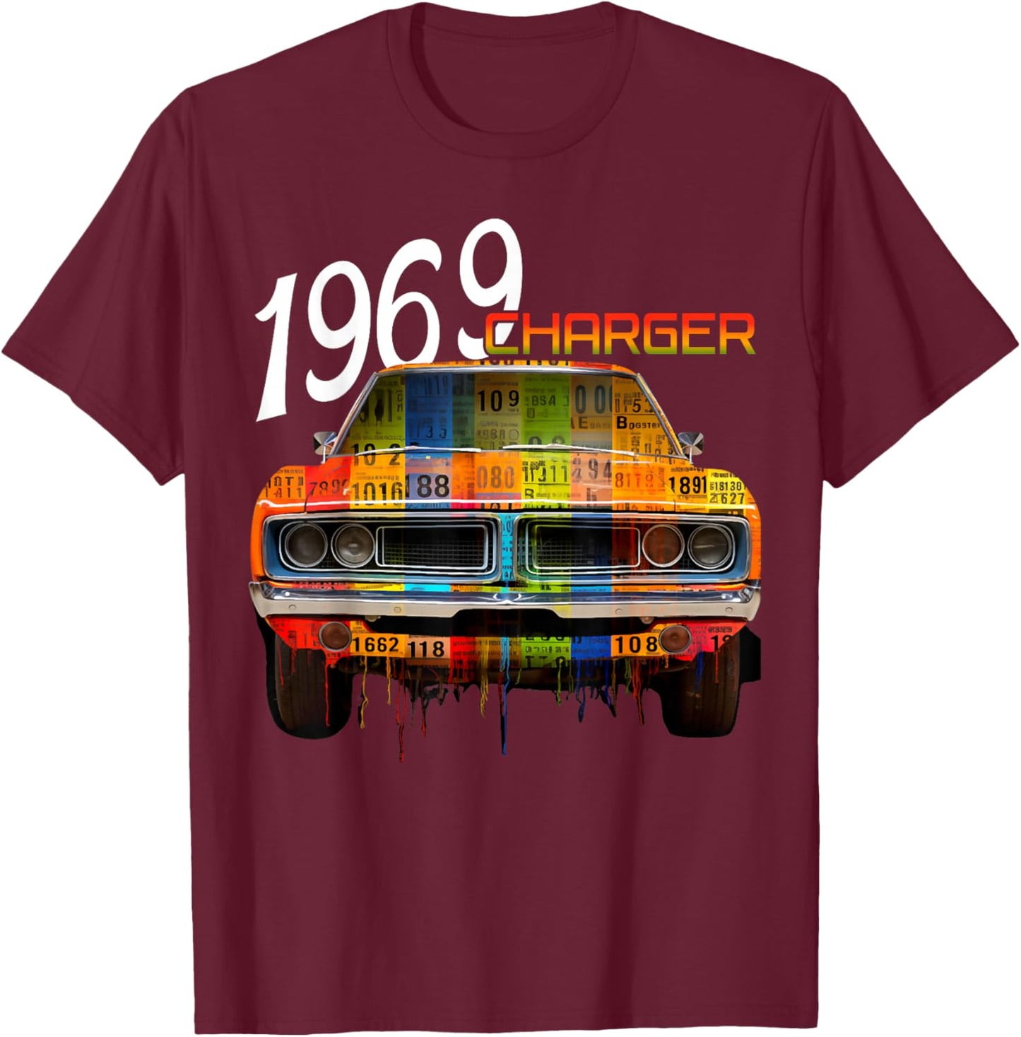 1969 69 Charger Classic Vintage Old Car USA Flag T-Shirt - T-Shirt | Maroon