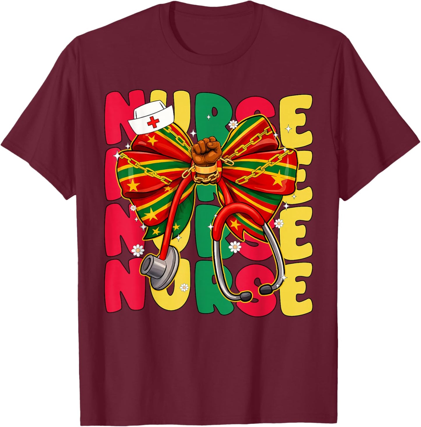 Black History Nurse Coquette Melanin PICU MBU ER NICU L&D T-Shirt - T-Shirt | Maroon
