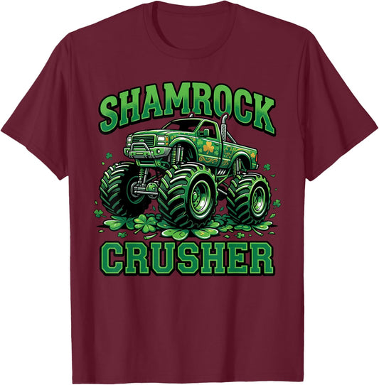Shamrock Crusher Monster Truck Funny St Patricks Day Kids T-Shirt - T-Shirt | Maroon