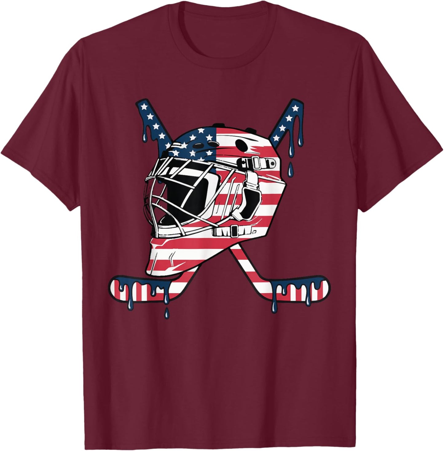 Goalie Helmet Hockey Icecream Drip American Flag T-Shirt - T-Shirt | Maroon