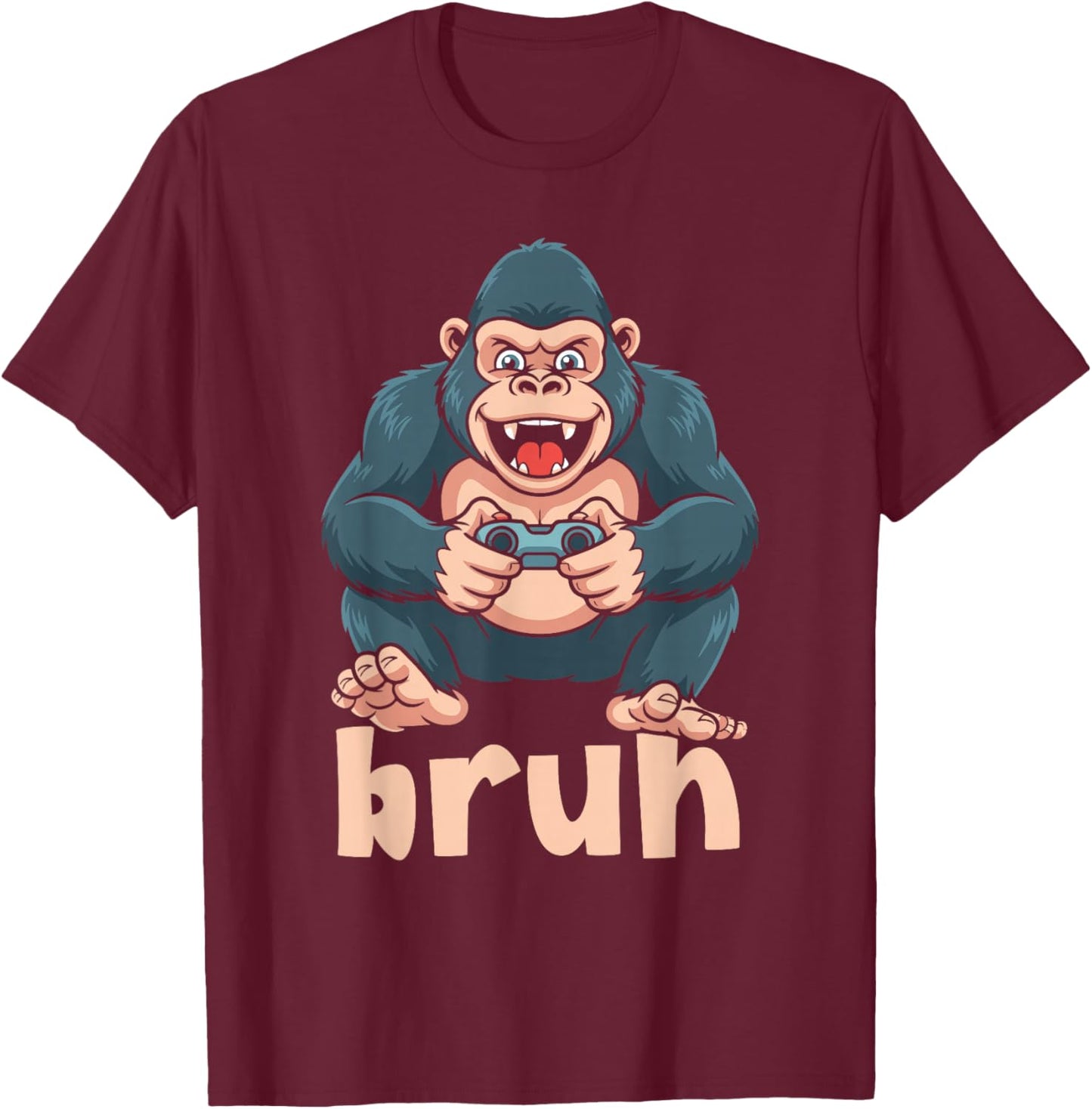 Bruh Video Games Boys Funny Gorilla T-Shirt - T-Shirt | Maroon