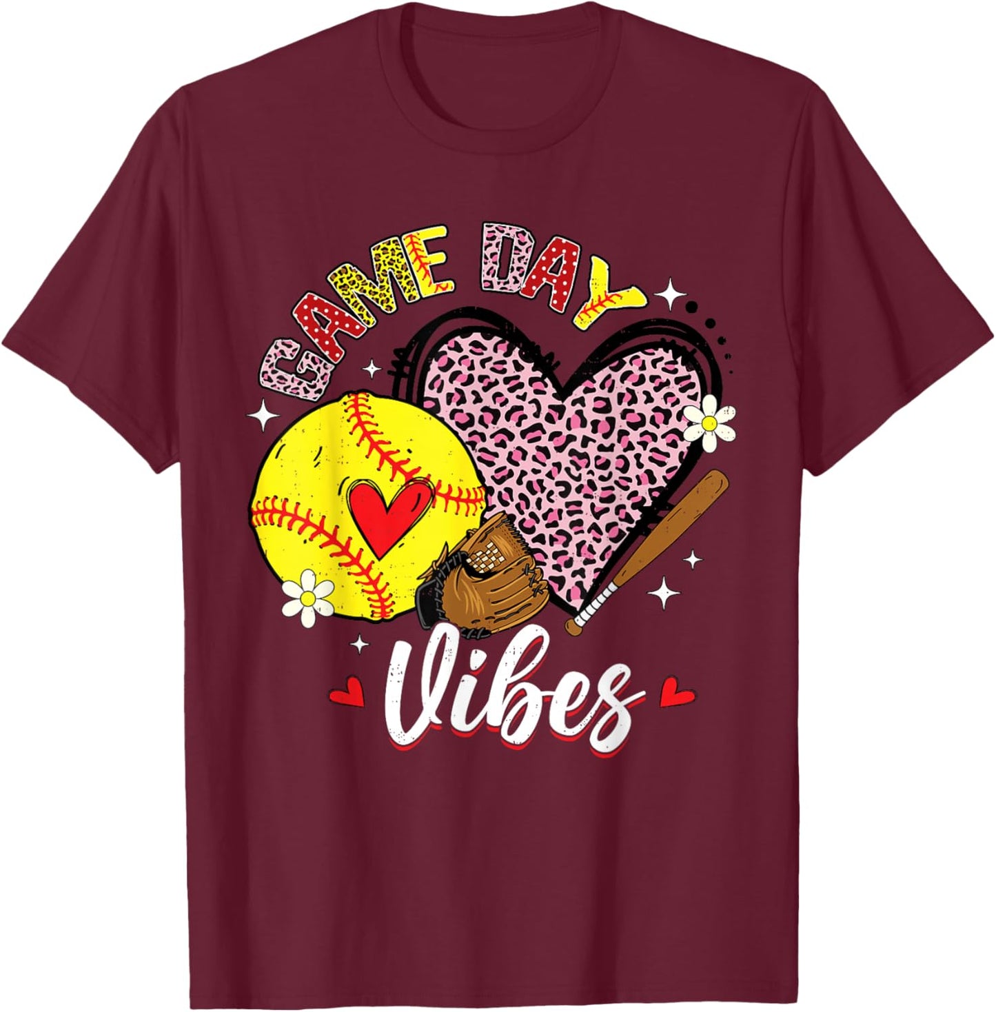 Softball Game Day Vibes Mom Mama Mother's Day Women Girls T-Shirt - T-Shirt | Maroon