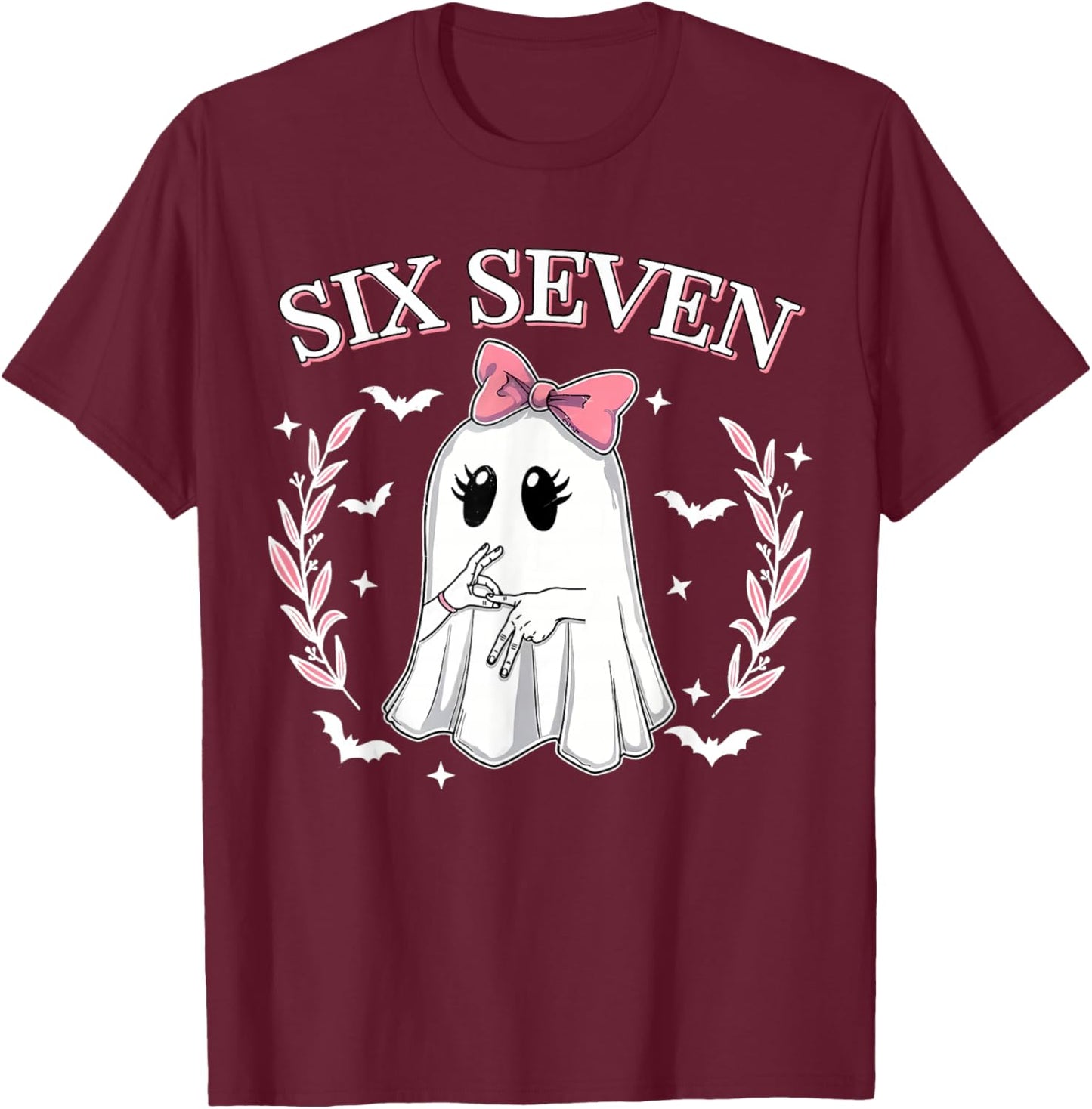 Six Seven 67 Meme Funny Ghost Halloween 6 7 Couple Matching T-Shirt - T-Shirt | Maroon