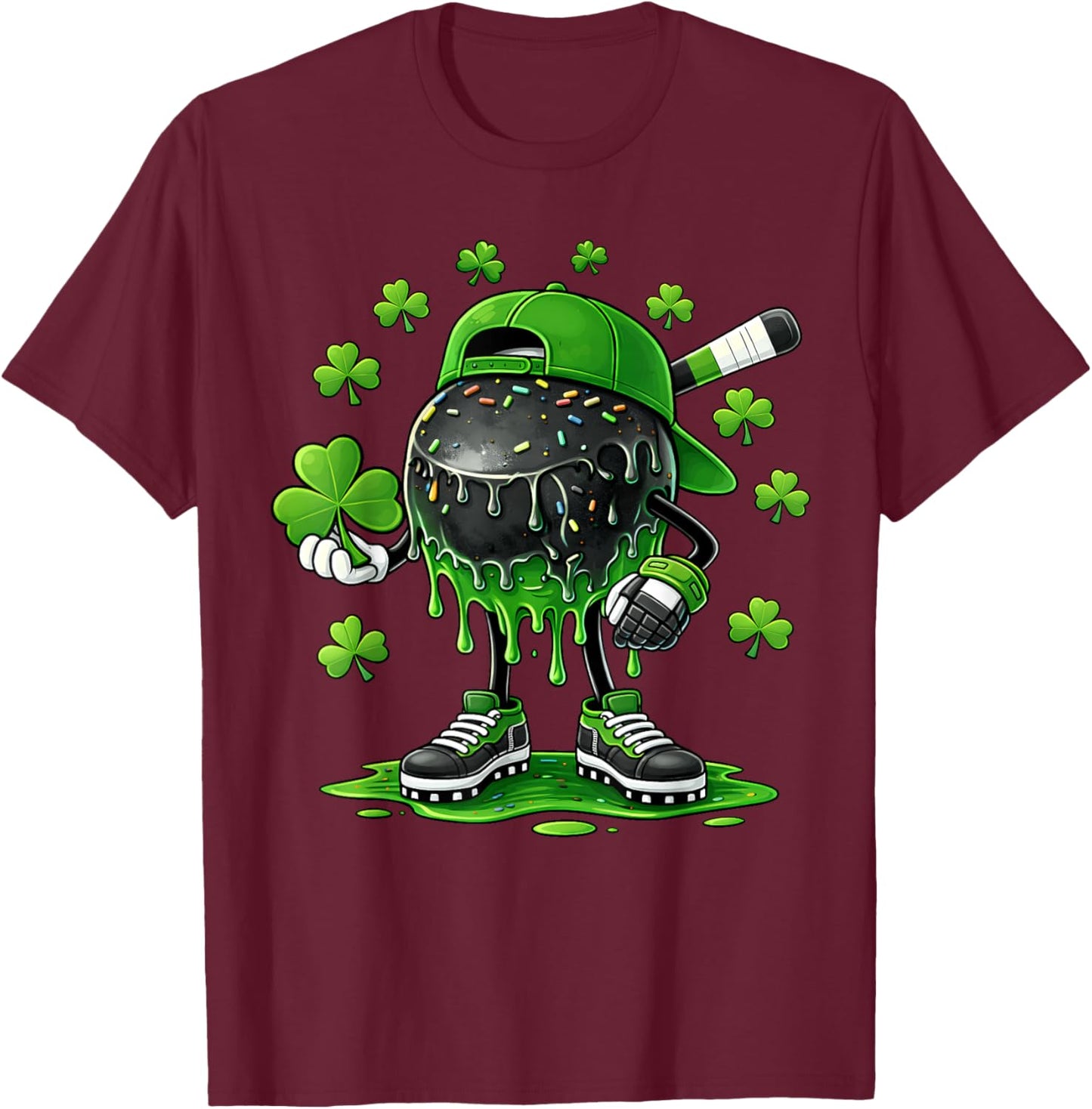 Ice Hockey St Patricks Day Boys Kids Sport Green Shamrock T-Shirt - T-Shirt | Maroon