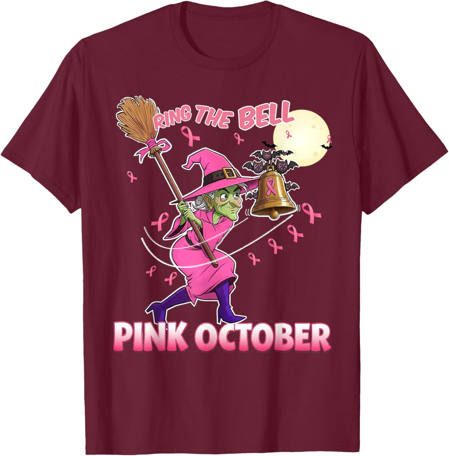 Halloween Witch Ring The Bell Pink October Trick & Treat T-Shirt - T-Shirt | Maroon