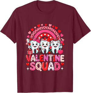 Valentine Squad Three Cute Teeth Dentist Rainbow Hearts T-Shirt - T-Shirt | Maroon